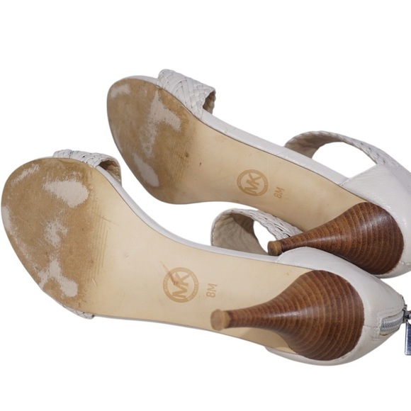 Michael Kors White Woven Leather Ankle Strap Slingback Stiletto Pumps, Size 8 - Picture 11 of 11